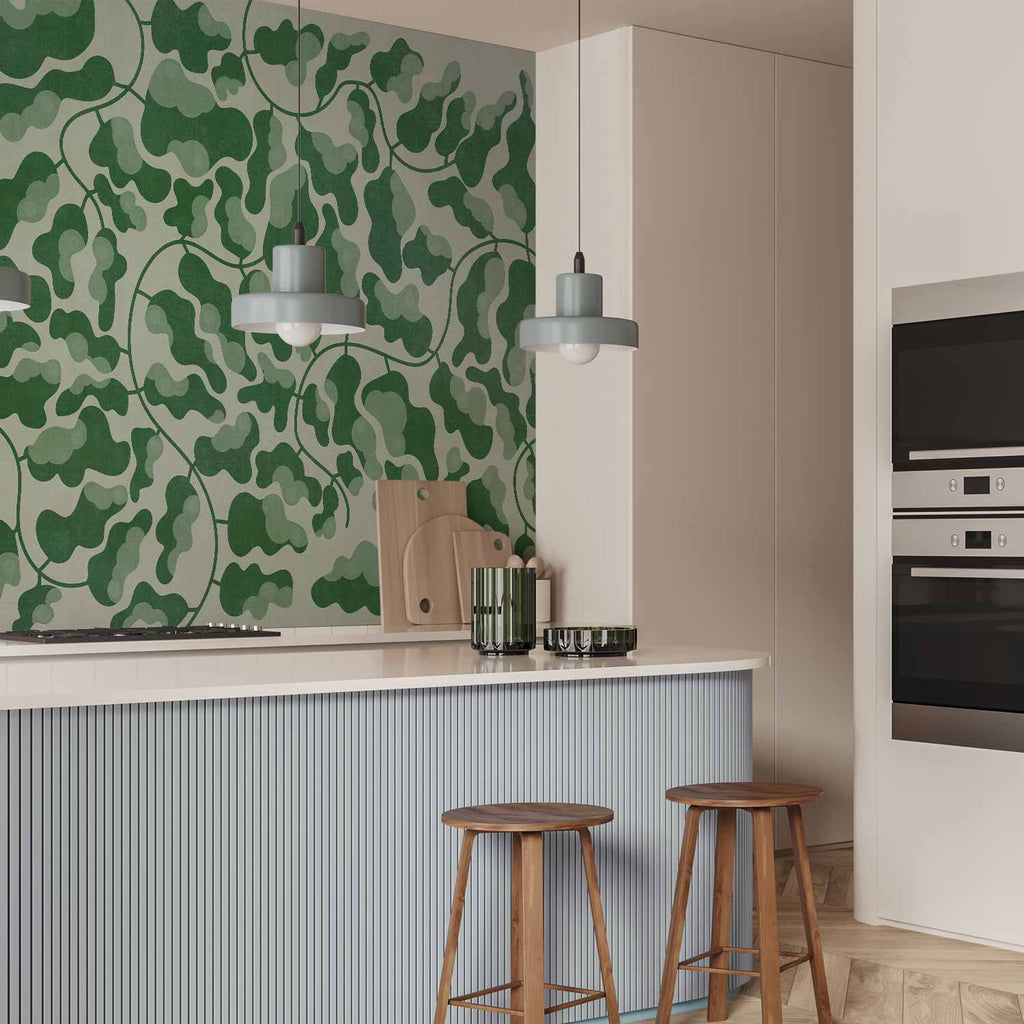 Green Labyrinth Line Art Leaves Wall Mural