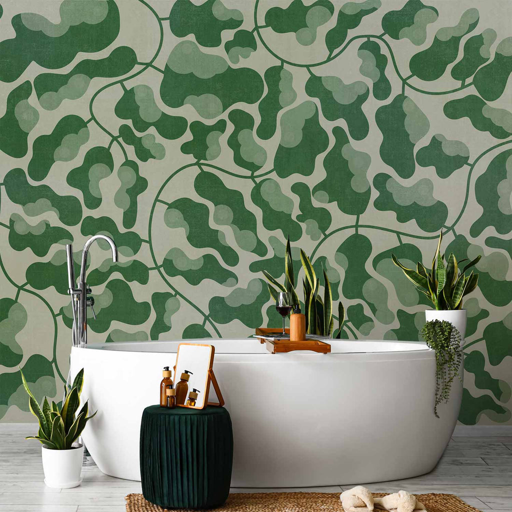 Green Labyrinth Line Art Leaves Wall Mural
