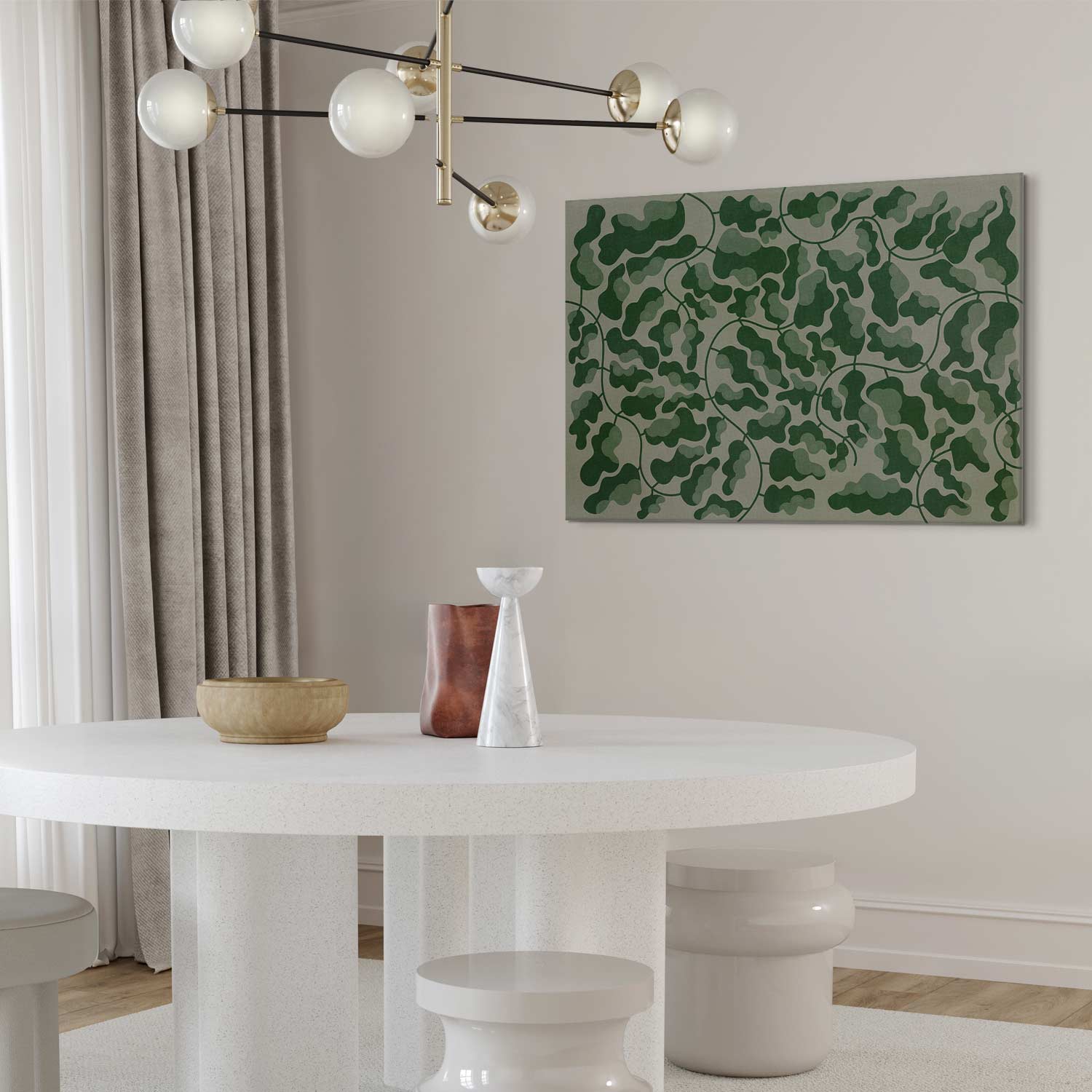 Green Labyrinth Leaf Line Art Canvas Print