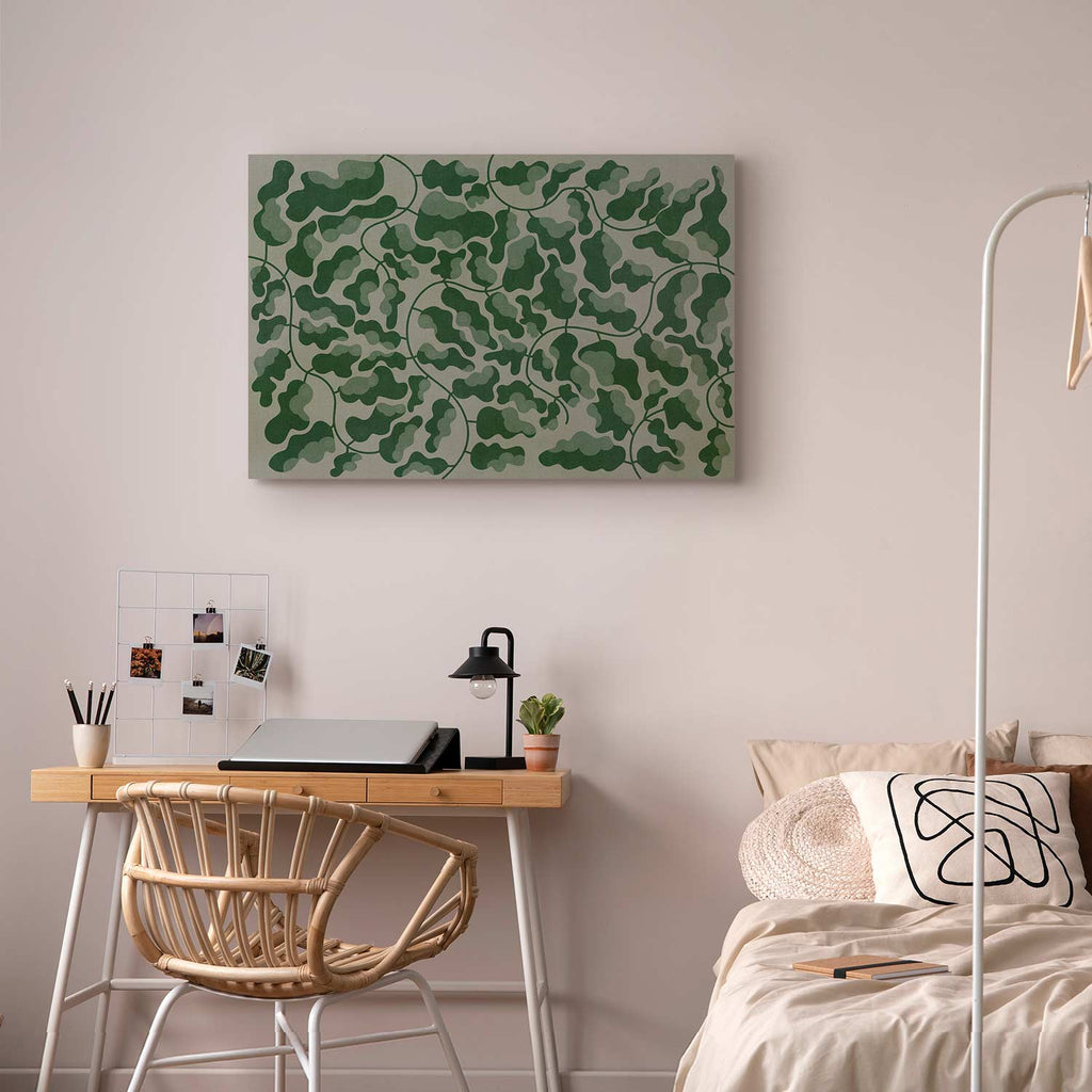 Green Labyrinth Leaf Line Art Canvas Print