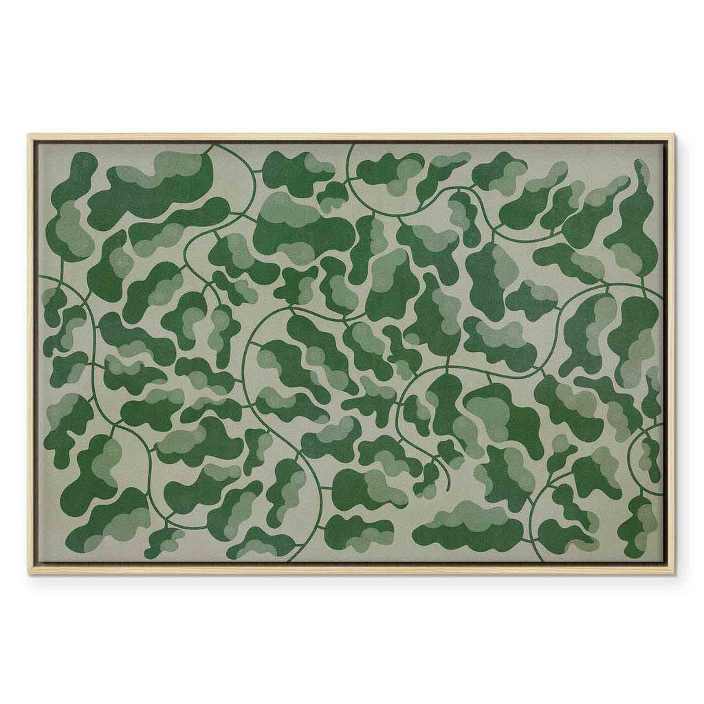 Green Labyrinth Leaf Line Art Canvas Print