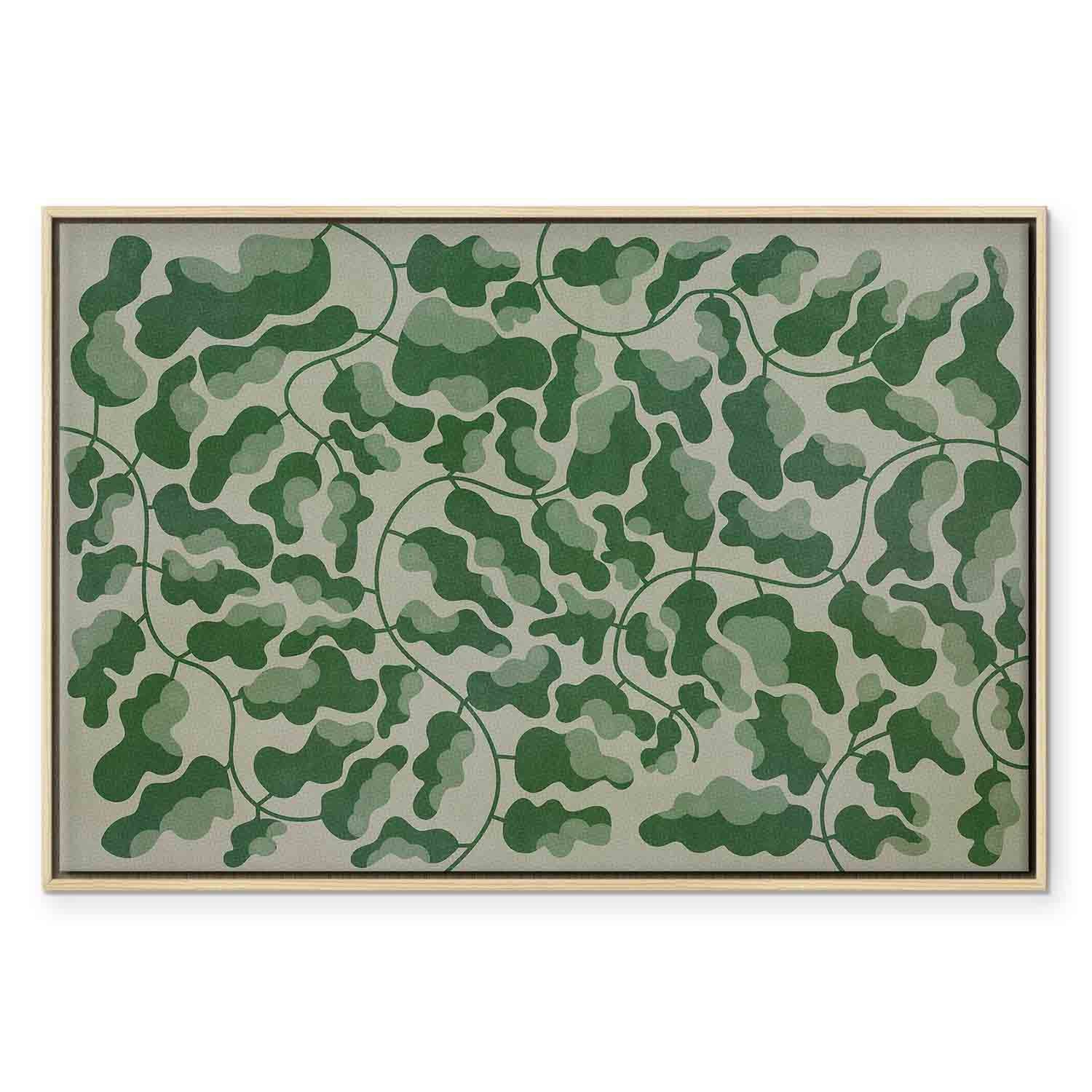 Green Labyrinth Leaf Line Art Canvas Print