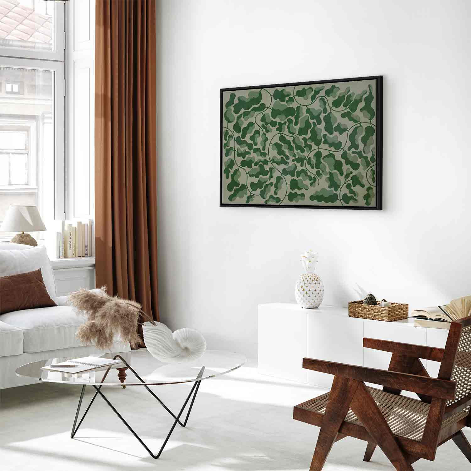Green Labyrinth Leaf Line Art Canvas Print