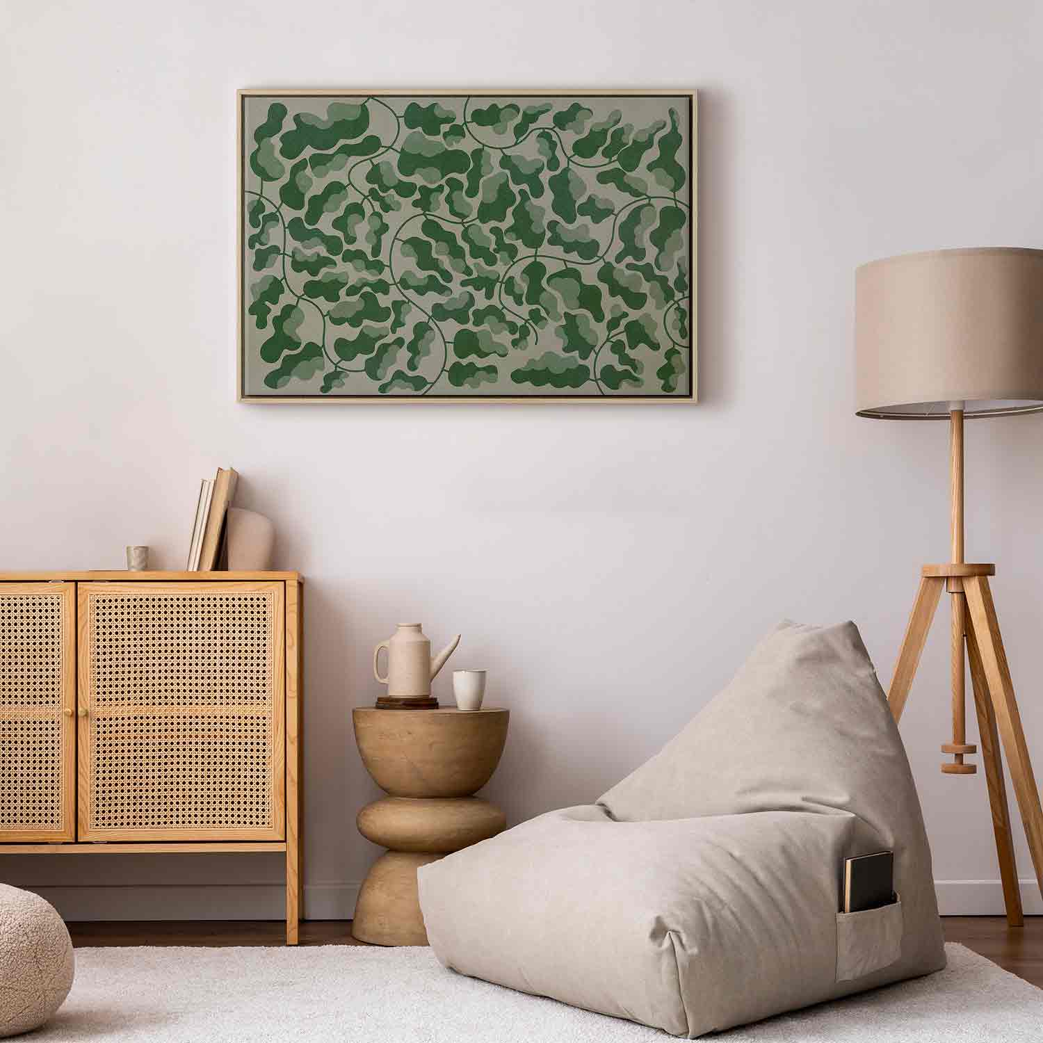 Green Labyrinth Leaf Line Art Canvas Print