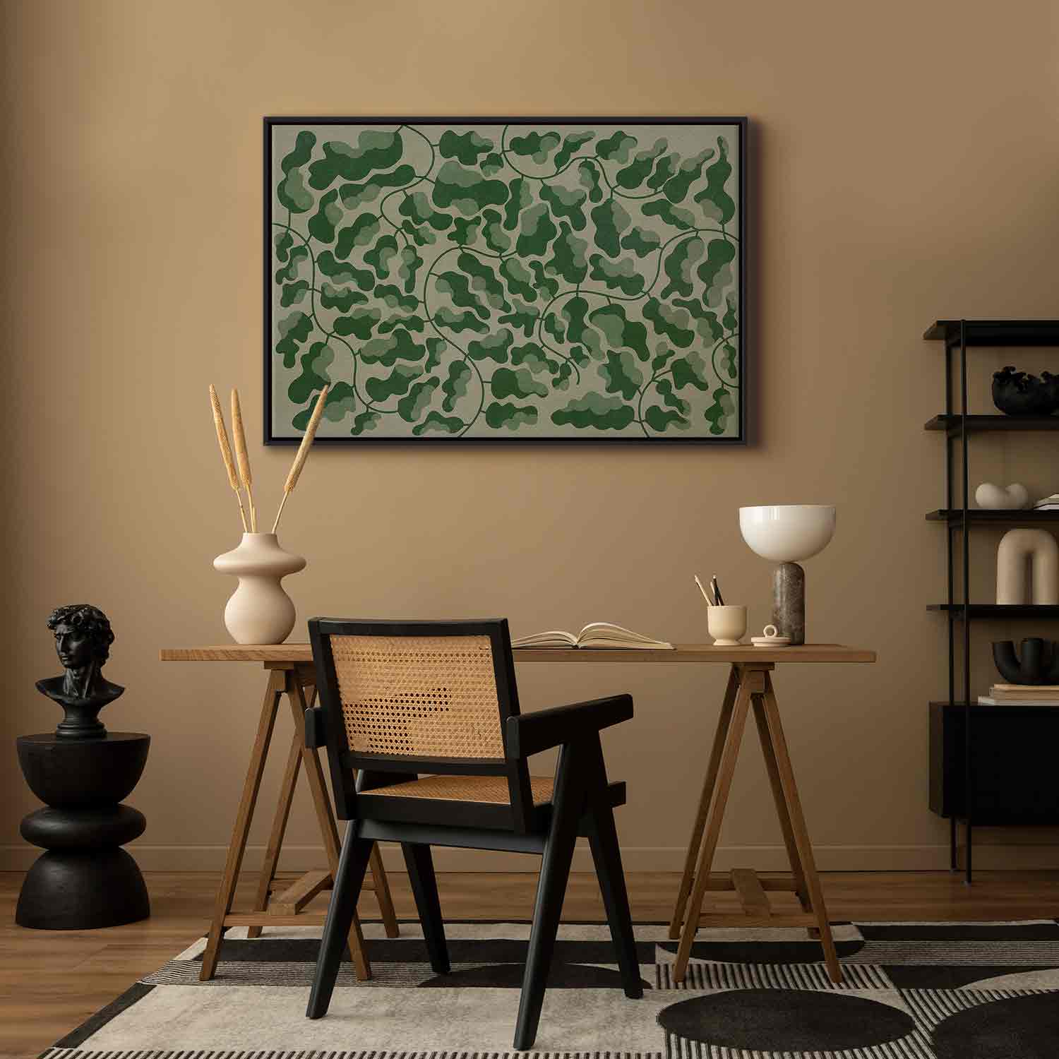 Green Labyrinth Leaf Line Art Canvas Print