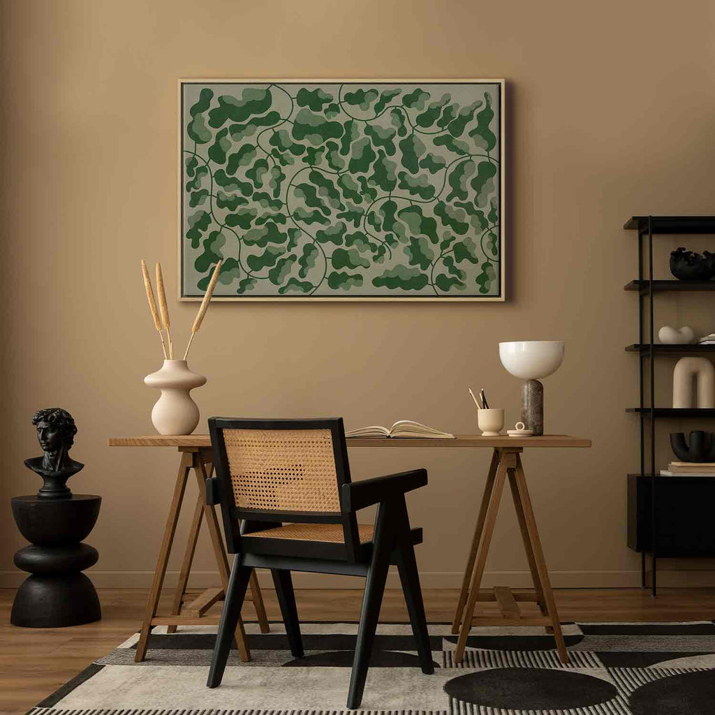 Green Labyrinth Leaf Line Art Canvas Print