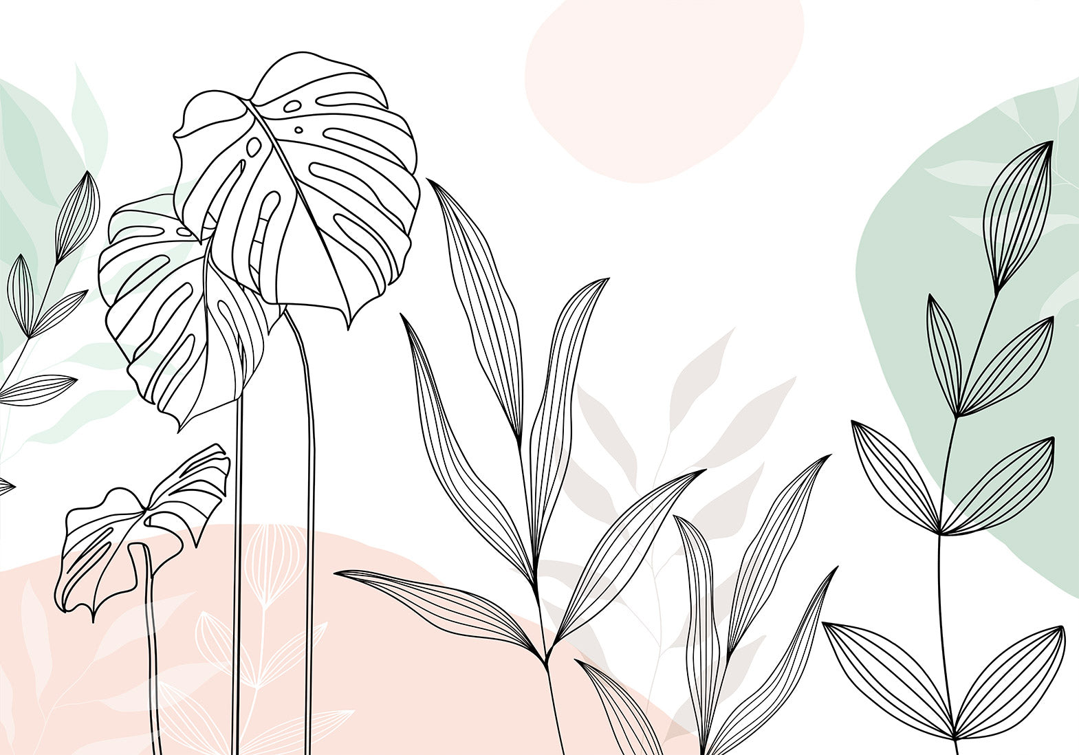 Leaves in Pastels Wall Mural for Stylish Interior