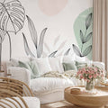 Pastel Monstera Leaves Line Art Wall Mural