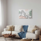 Pastel Monstera Leaf Line Art Canvas Print