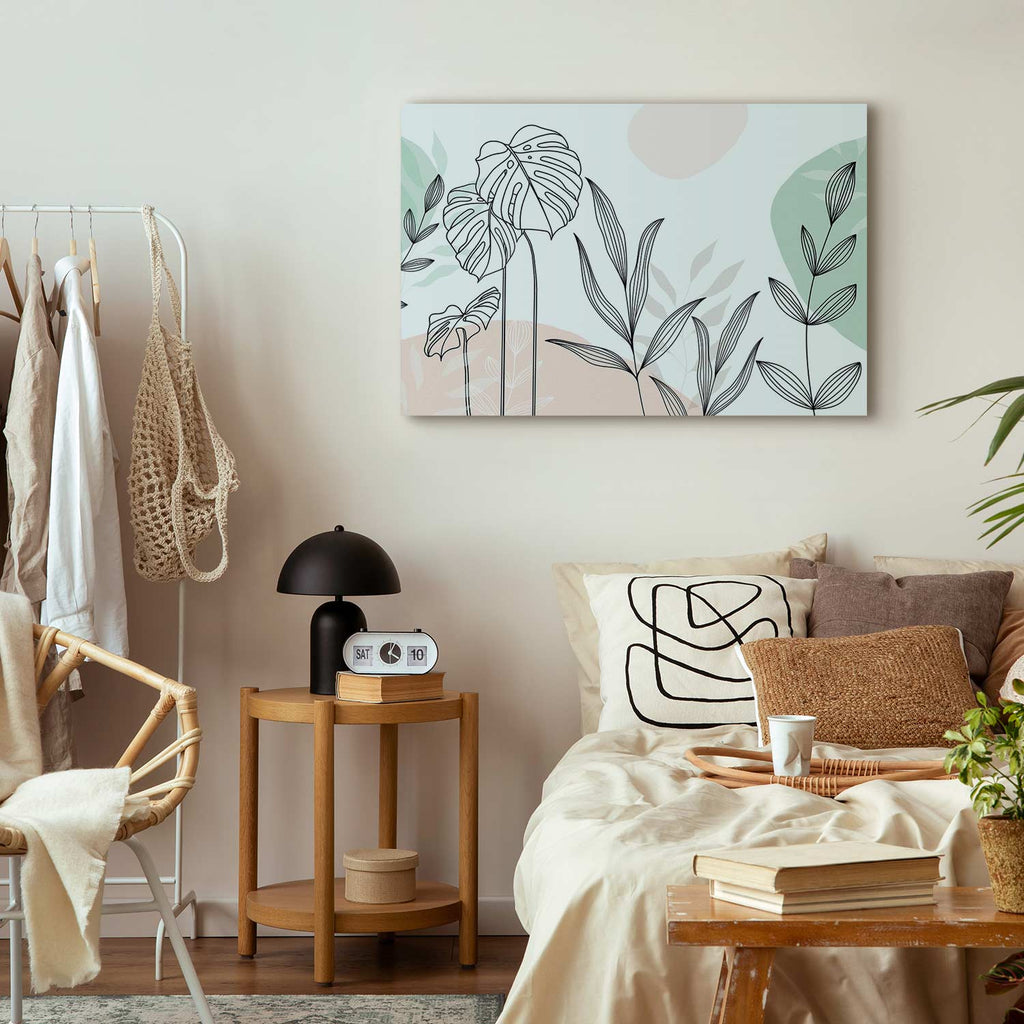 Pastel Monstera Leaf Line Art Canvas Print