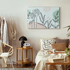 Pastel Monstera Leaf Line Art Canvas Print