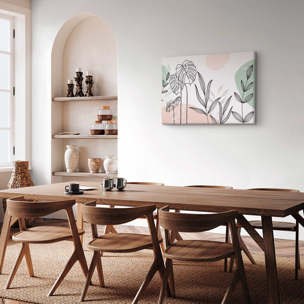 Pastel Monstera Leaf Line Art Canvas Print