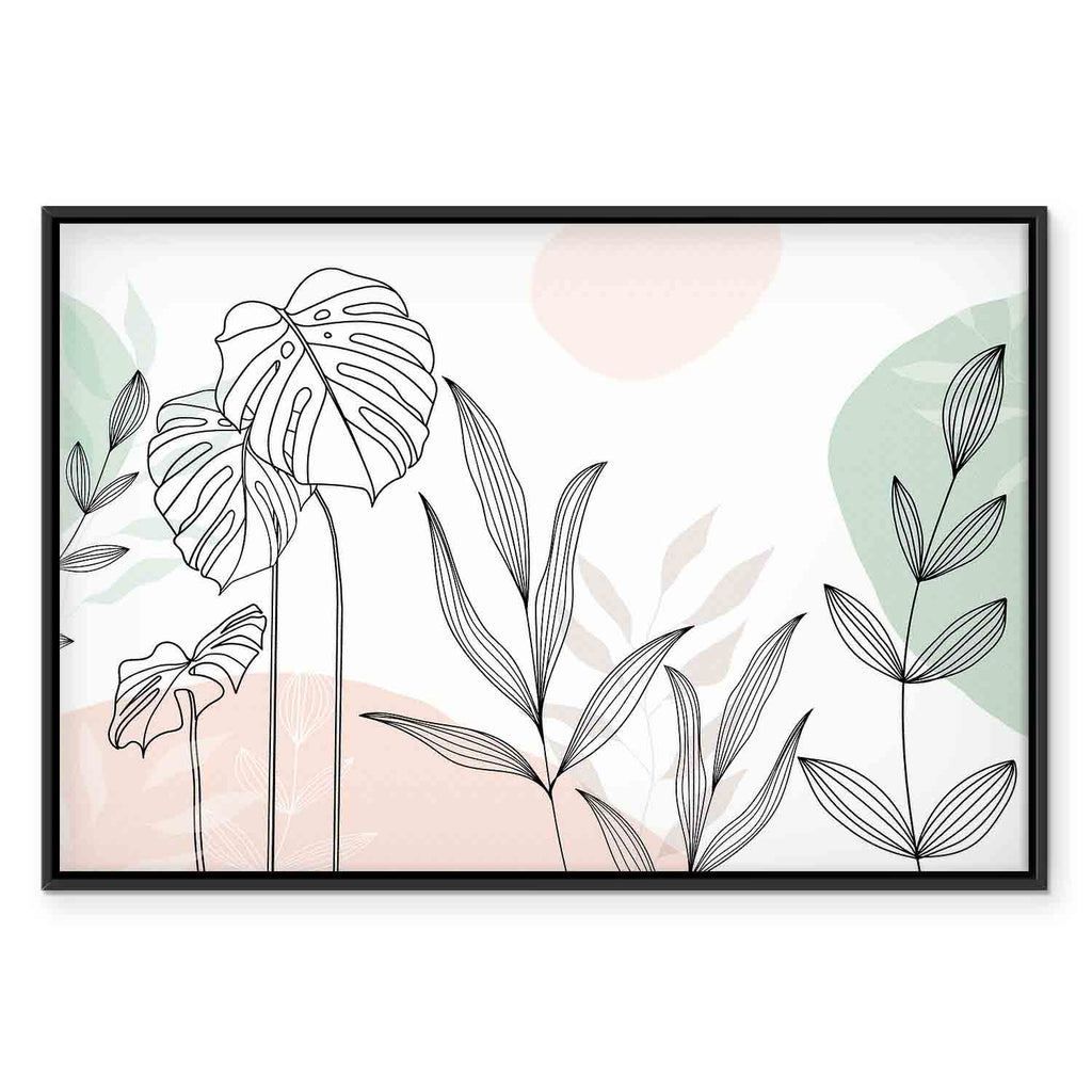 Pastel Monstera Leaf Line Art Canvas Print