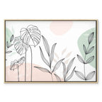 Pastel Monstera Leaf Line Art Canvas Print