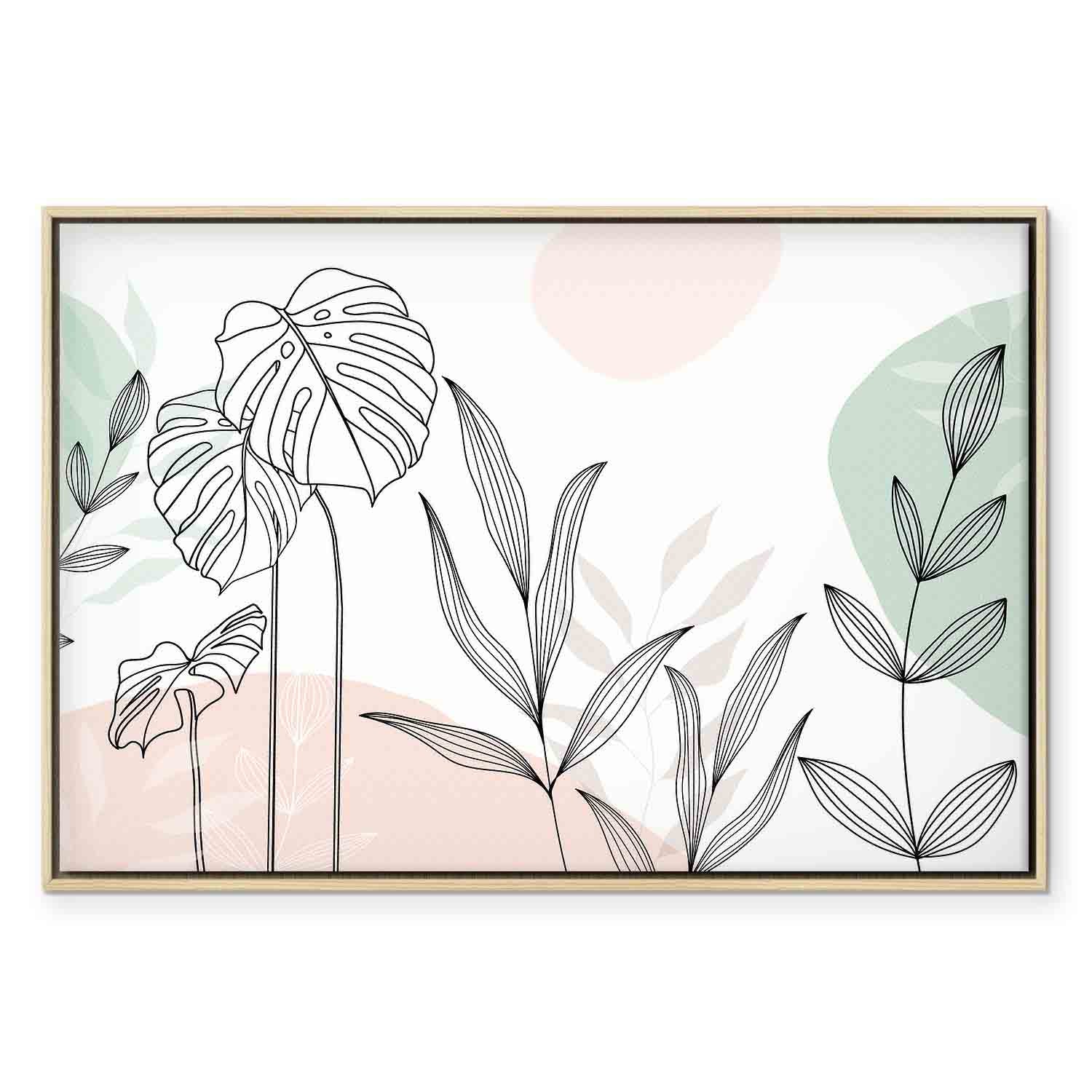 Pastel Monstera Leaf Line Art Canvas Print