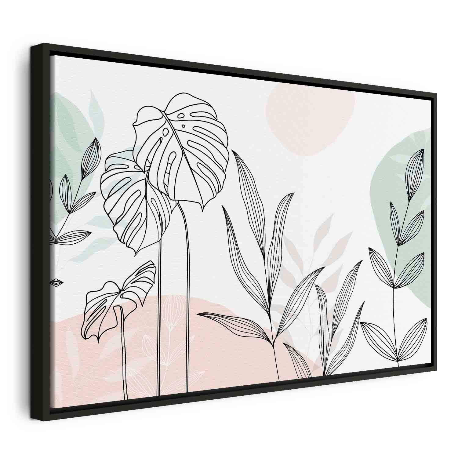 Pastel Monstera Leaf Line Art Canvas Print