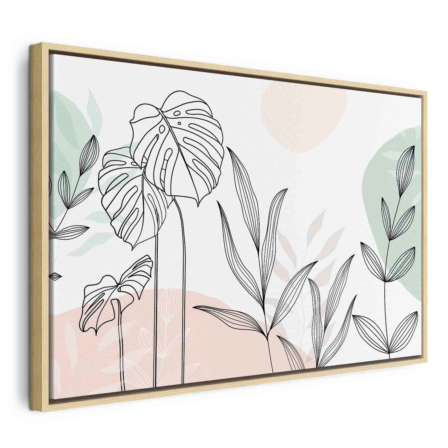 Pastel Monstera Leaf Line Art Canvas Print