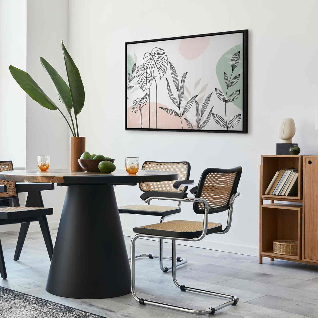 Pastel Monstera Leaf Line Art Canvas Print