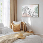 Pastel Monstera Leaf Line Art Canvas Print