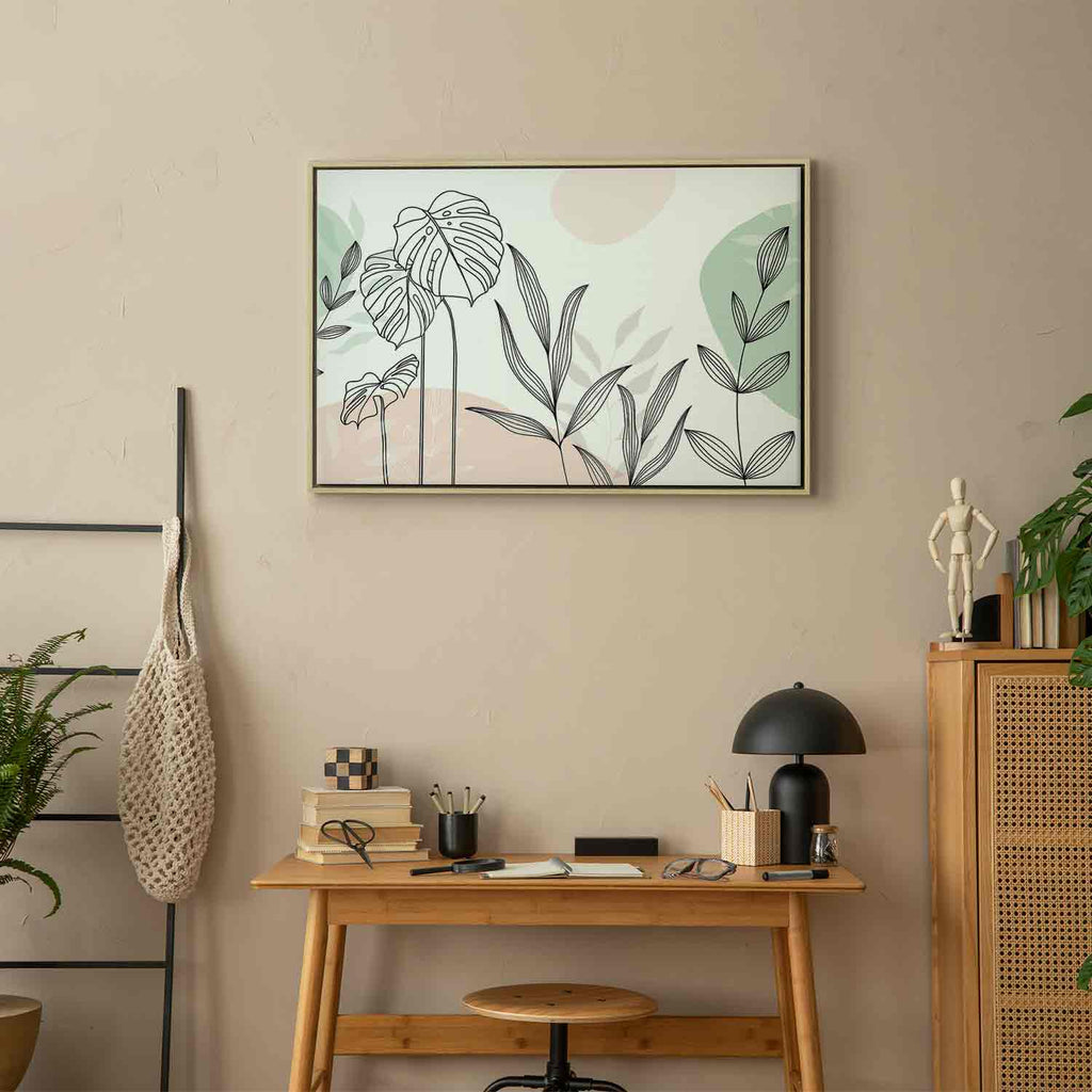 Pastel Monstera Leaf Line Art Canvas Print