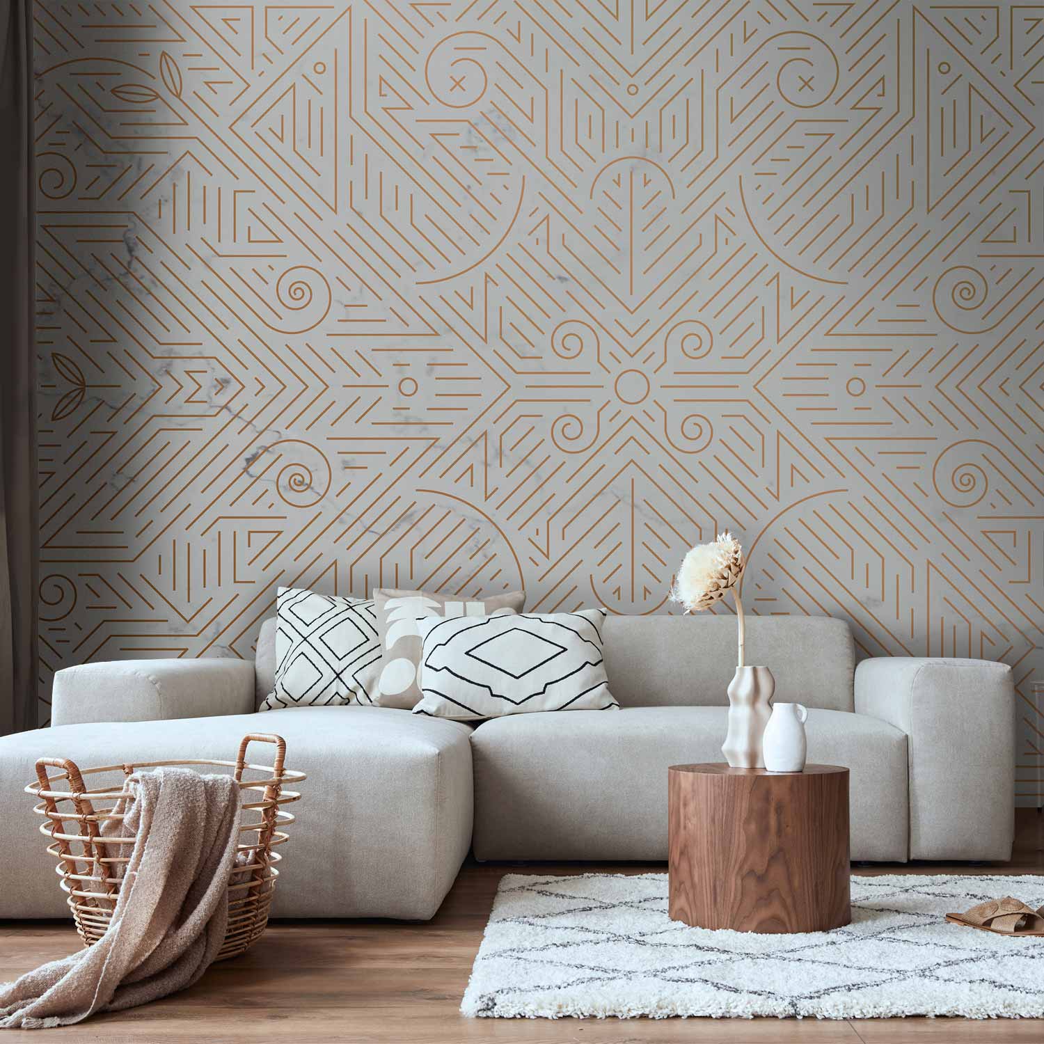 Stunning Geometric Wall Mural with Shades of Gold