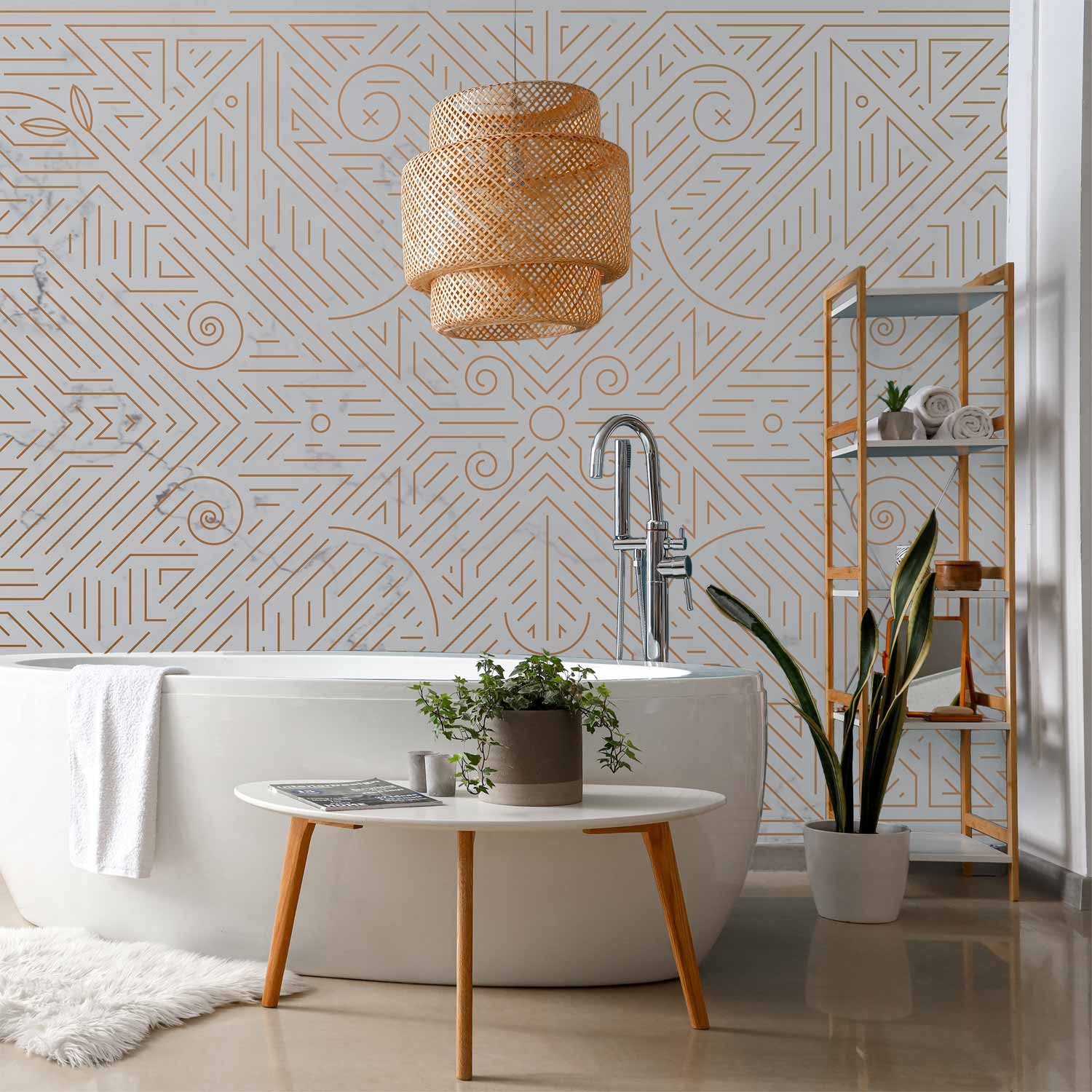 Geometric Gold and Marble Abstract Wall Mural