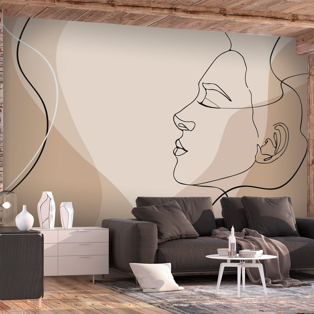 Modern Line Art Wall Mural Featuring Femininity