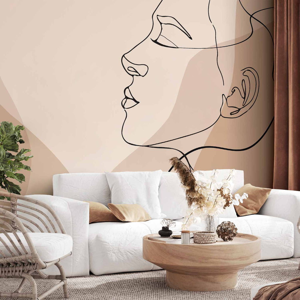 Modern Line Art Wall Mural Featuring Femininity