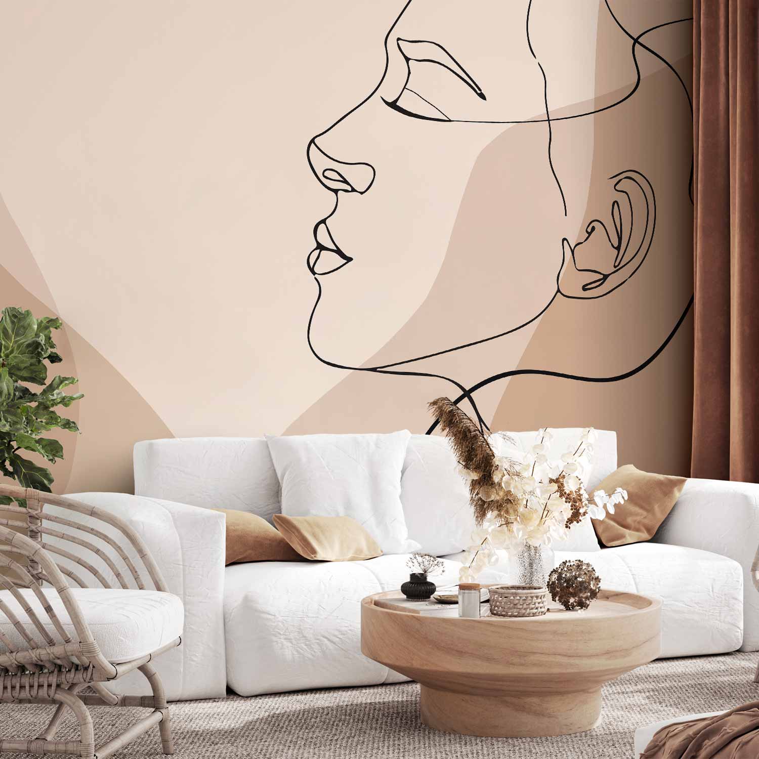 Modern Line Art Wall Mural Featuring Femininity