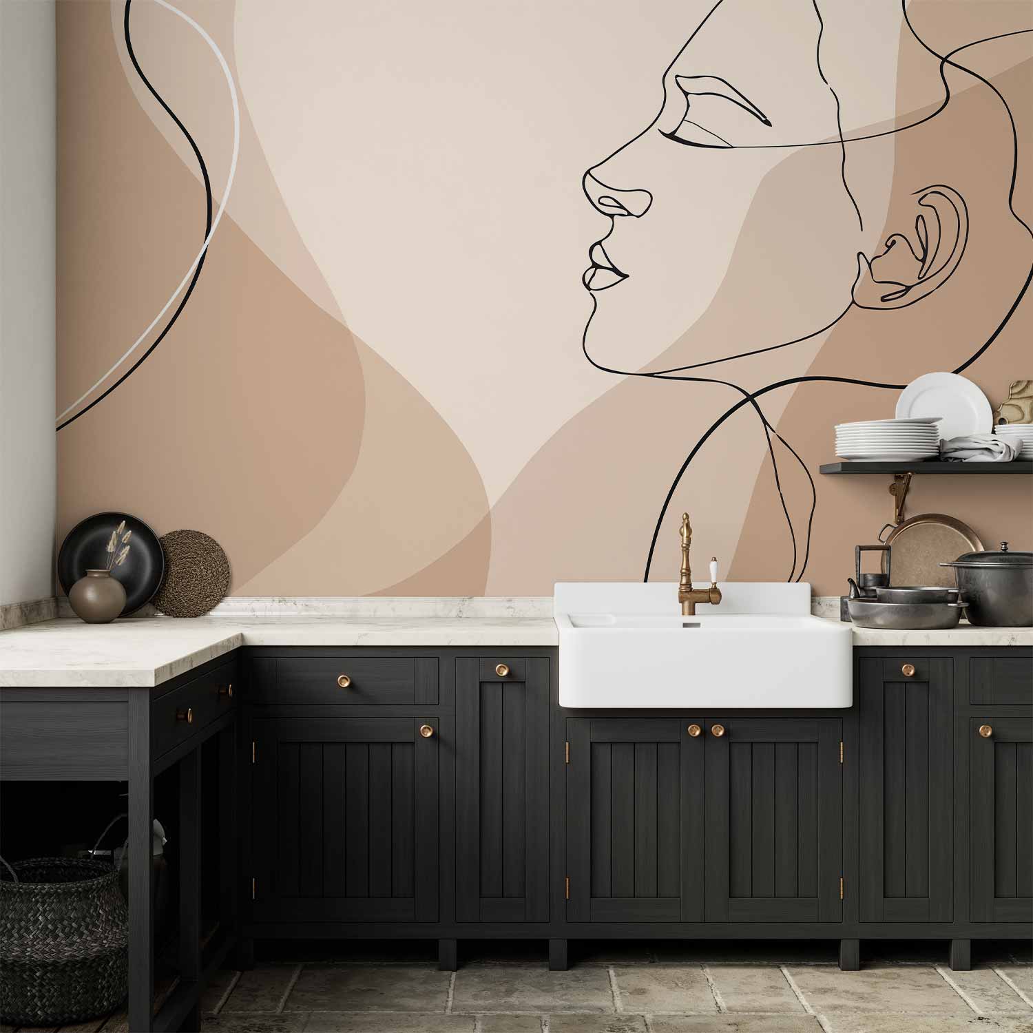 Modern Line Art Wall Mural Featuring Femininity