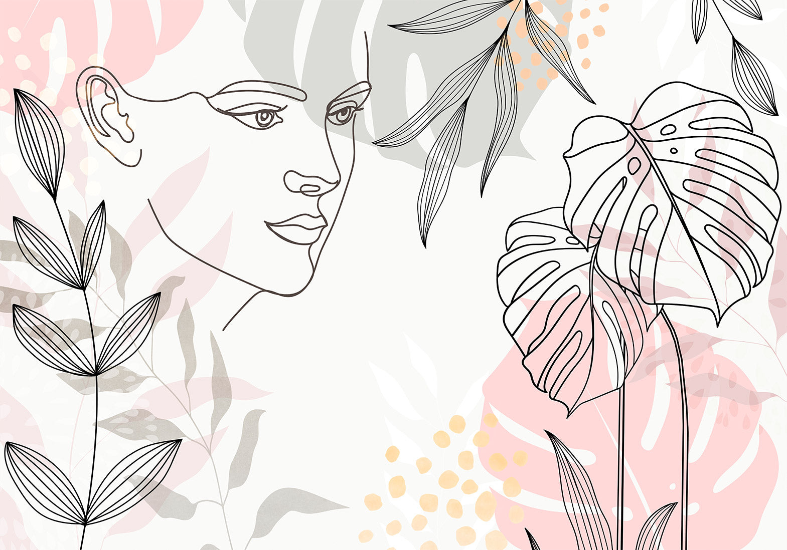 Feminine Wildness Wall Mural of Stylish Interior Design