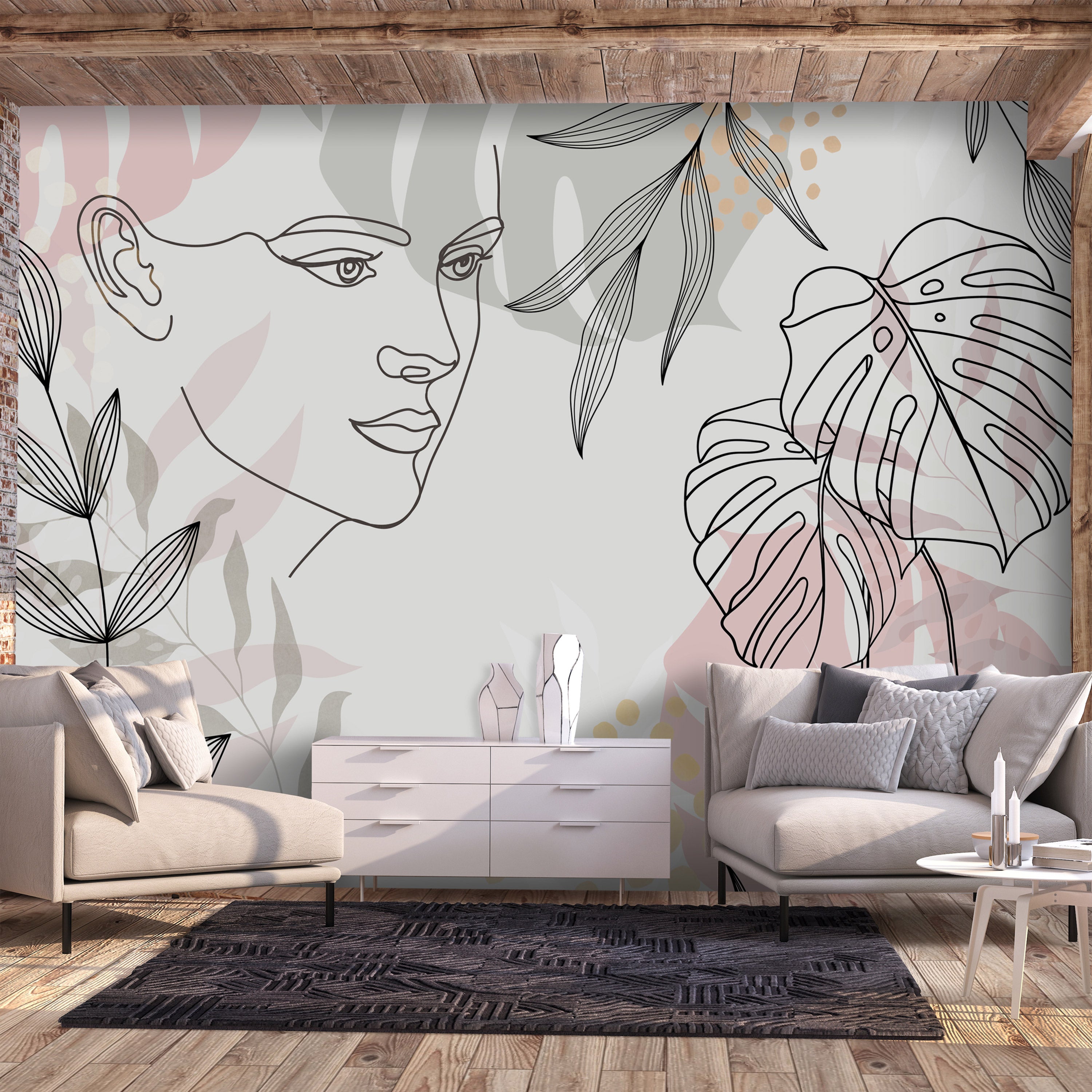 Feminine Wildness Wall Mural of Stylish Interior Design