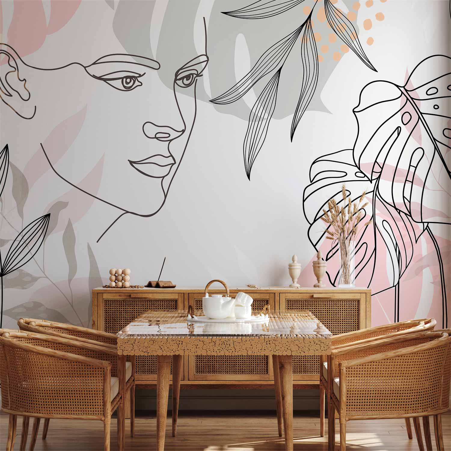Feminine Wildness Wall Mural of Stylish Interior Design