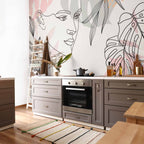 Feminine Line Art Leaves Wall Mural