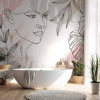 Feminine Line Art Leaves Wall Mural