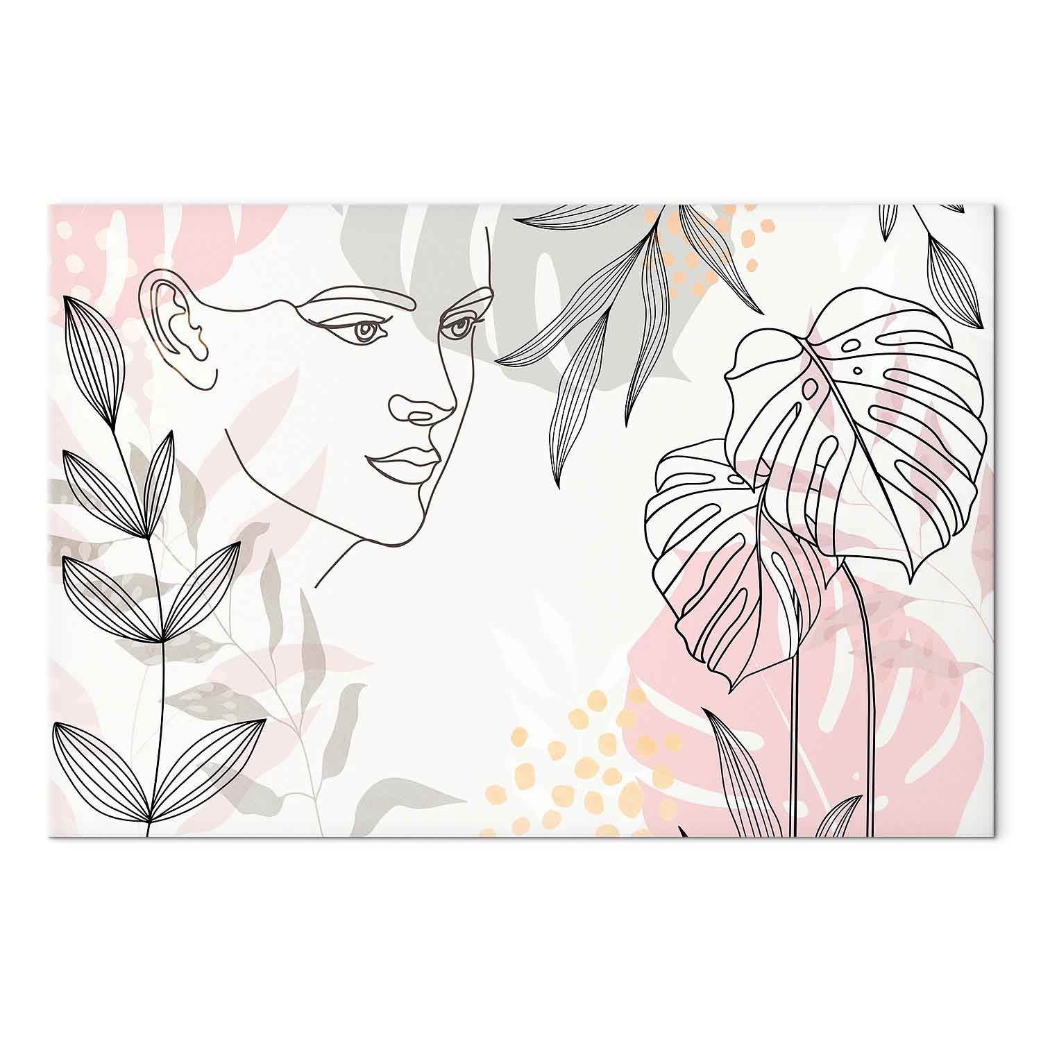 Monstera Line Art Woman Contemporary Canvas Print