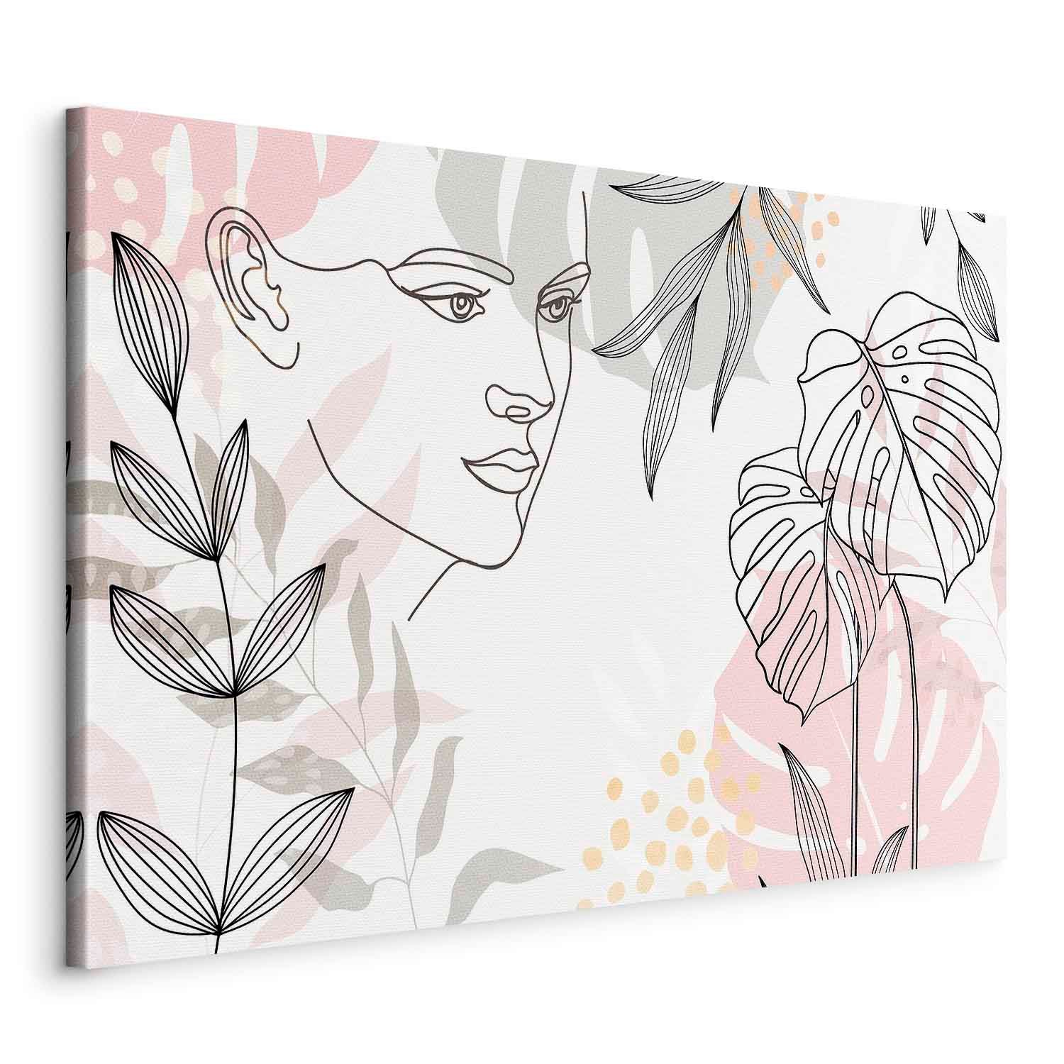 Monstera Line Art Woman Contemporary Canvas Print