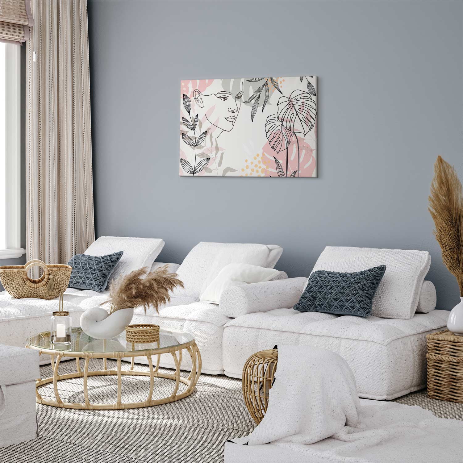 Monstera Line Art Woman Contemporary Canvas Print