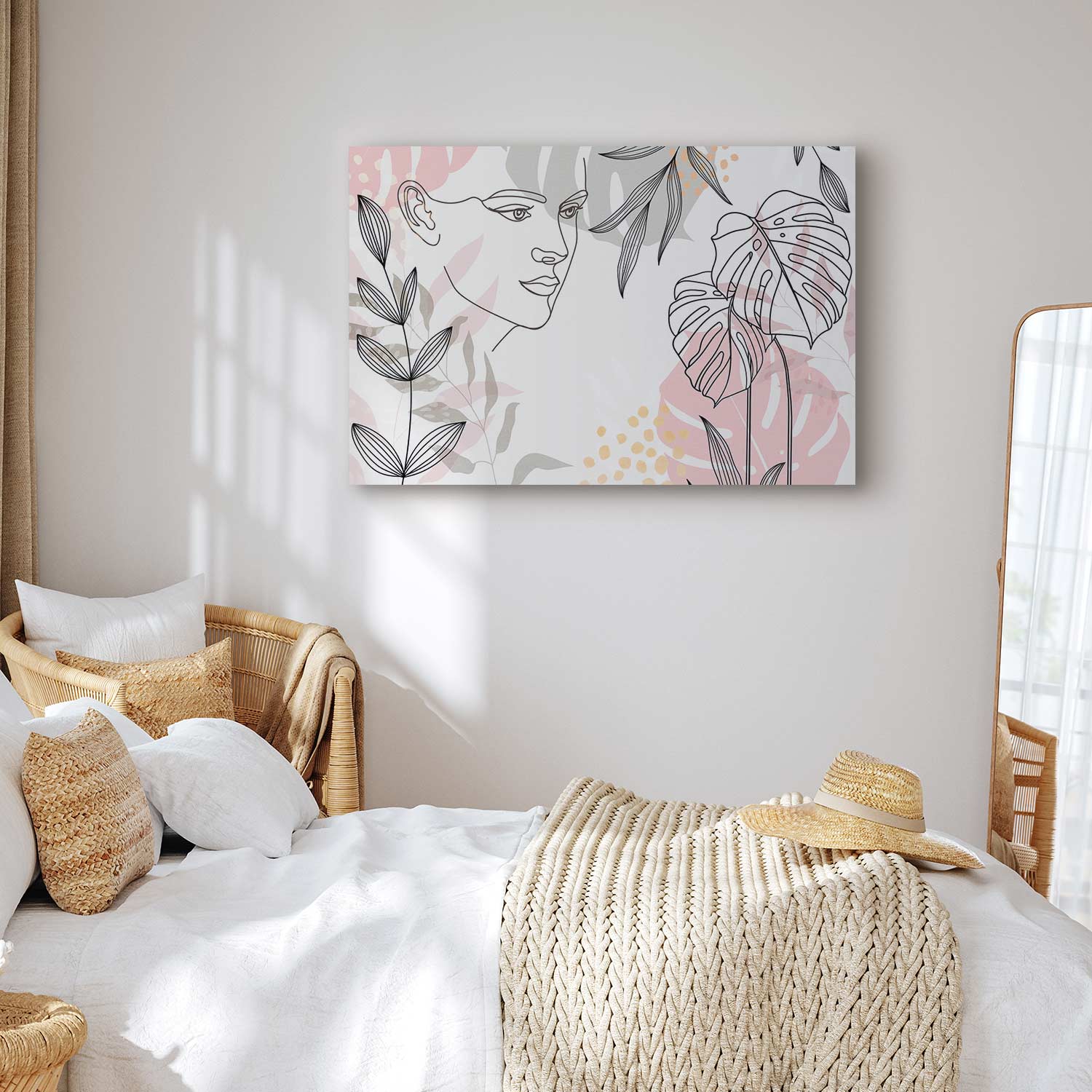 Monstera Line Art Woman Contemporary Canvas Print