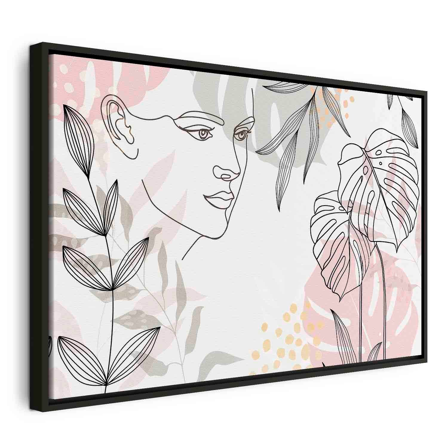 Monstera Line Art Woman Contemporary Canvas Print