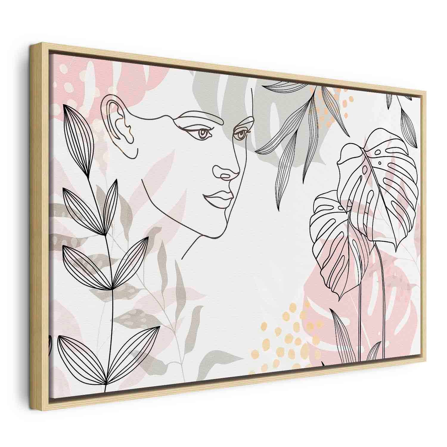 Monstera Line Art Woman Contemporary Canvas Print