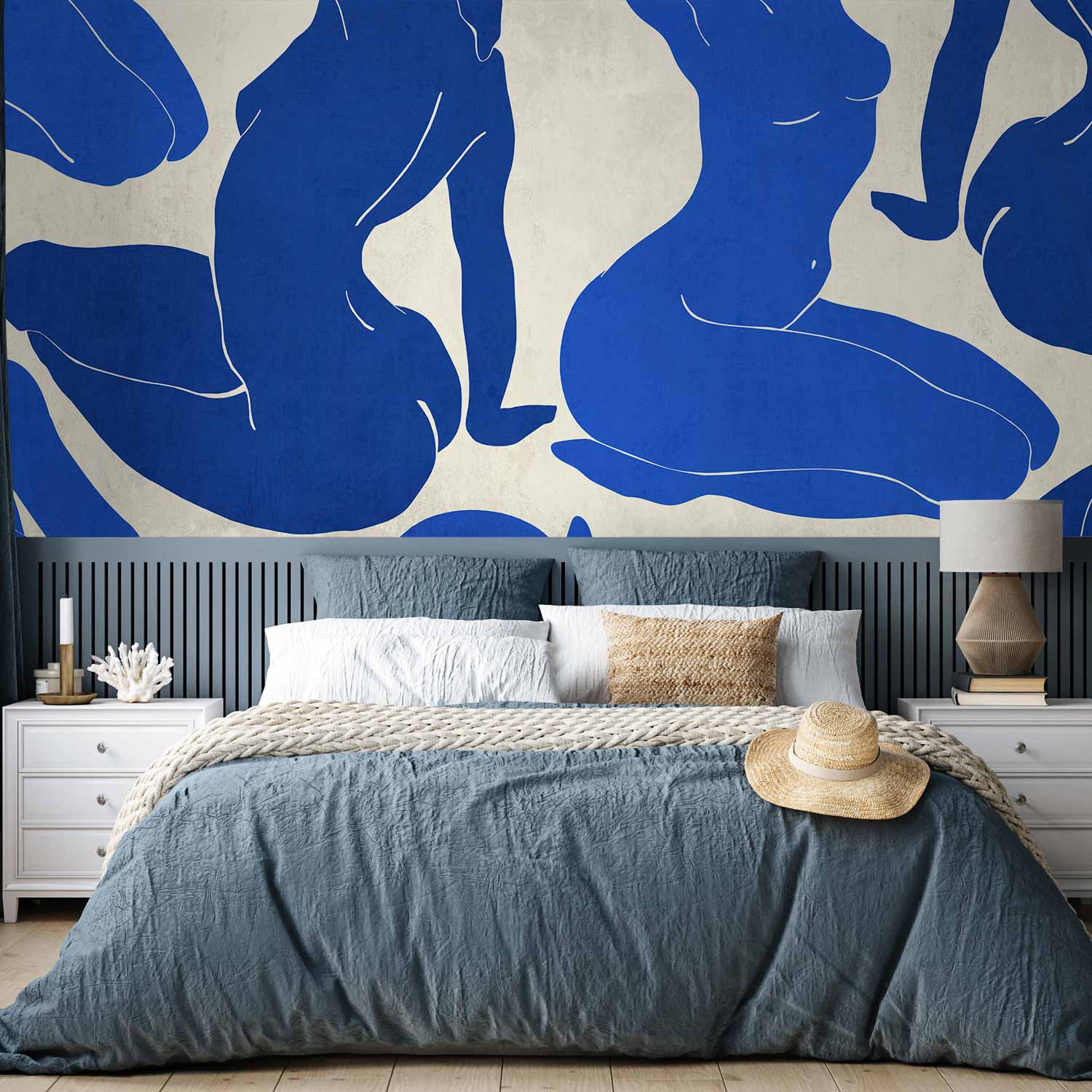 Cobalt Line Art People Wall Mural