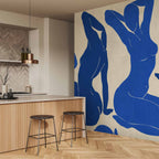 Cobalt Line Art People Wall Mural