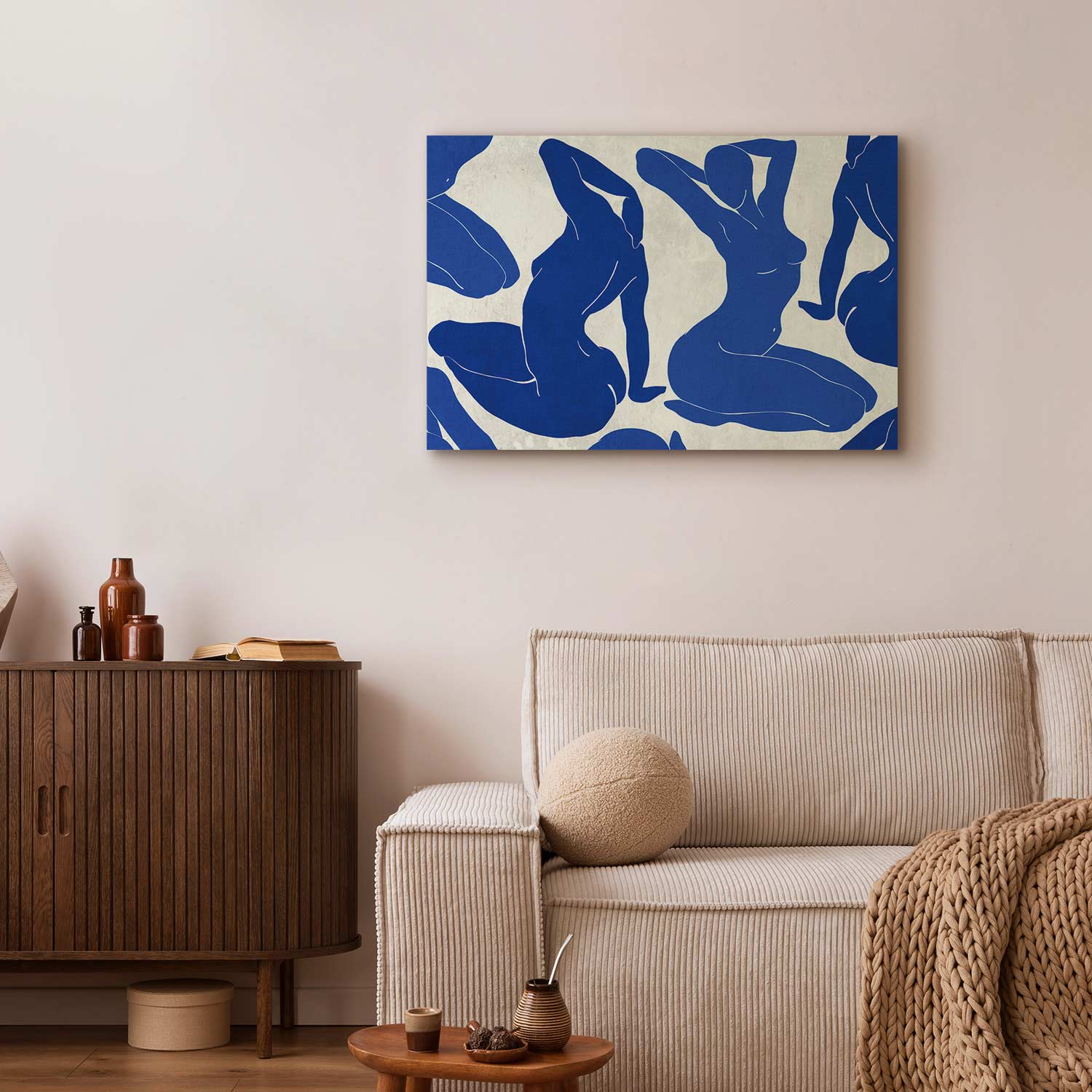 Blue Line Art Female Portrait Canvas Print