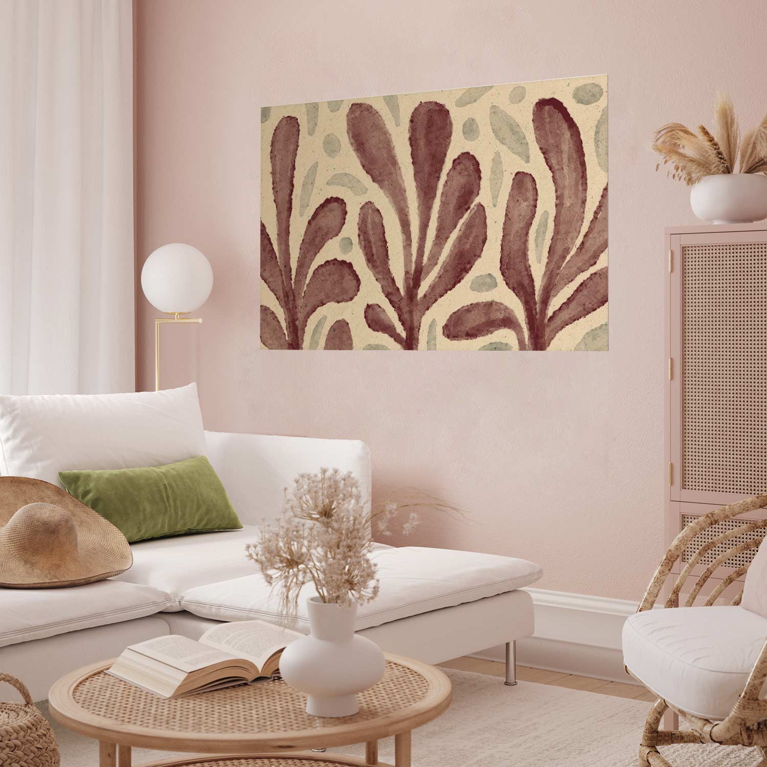 Abstract Leaves and Spots Beige Poster