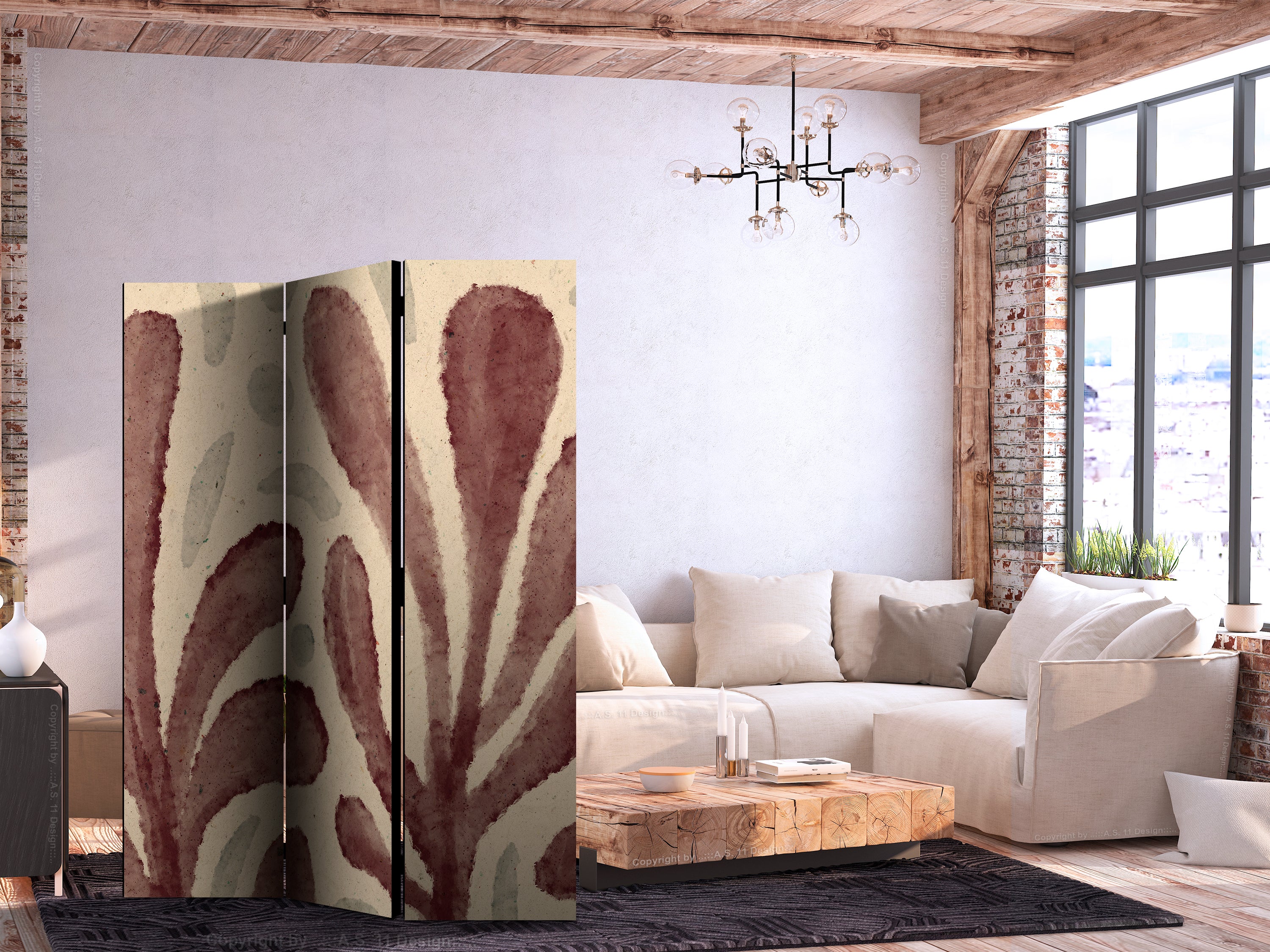 Stylish Room Divider with Waving Leaves Design