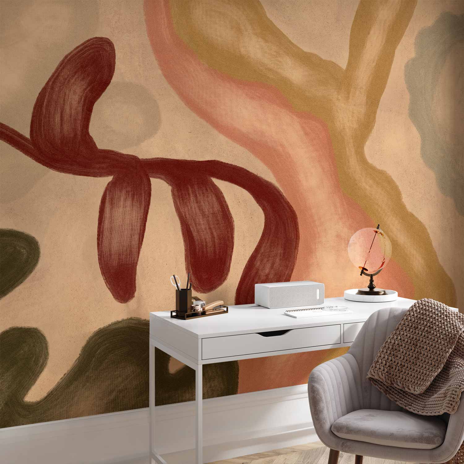 Colorful Abstract Shapes Lime Wash Wall Mural