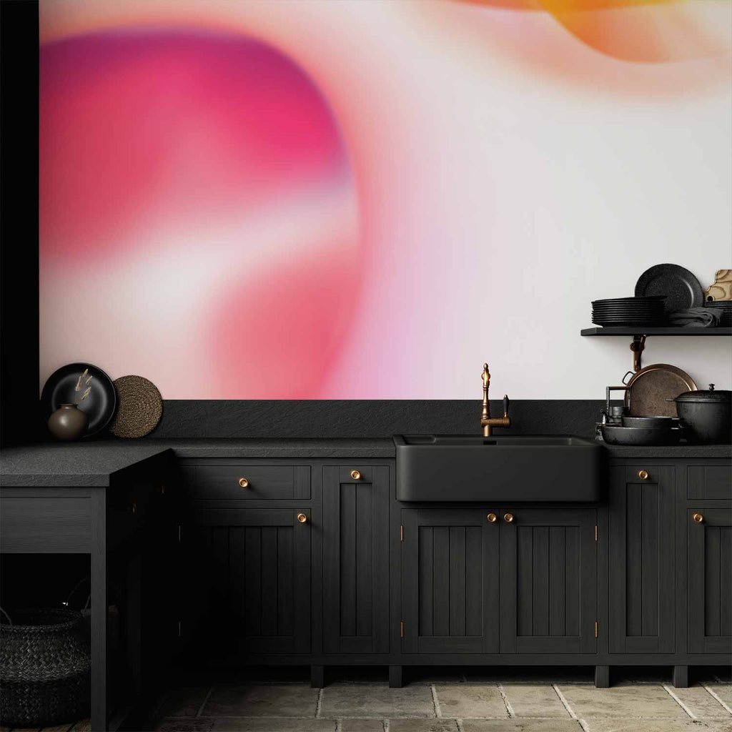 Wall Mural with Abstract Pink Planet Art