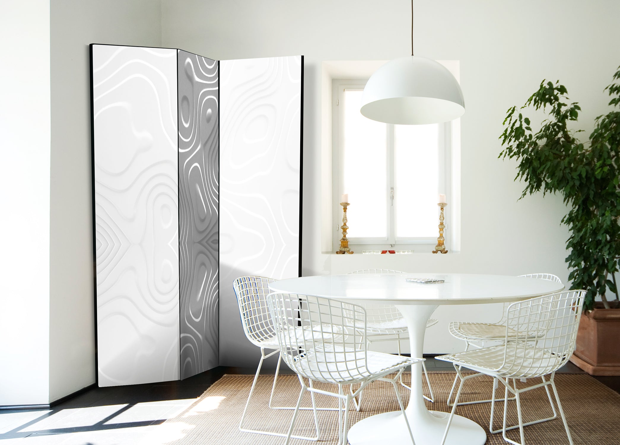 White Wave Abstract Pattern Room Divider