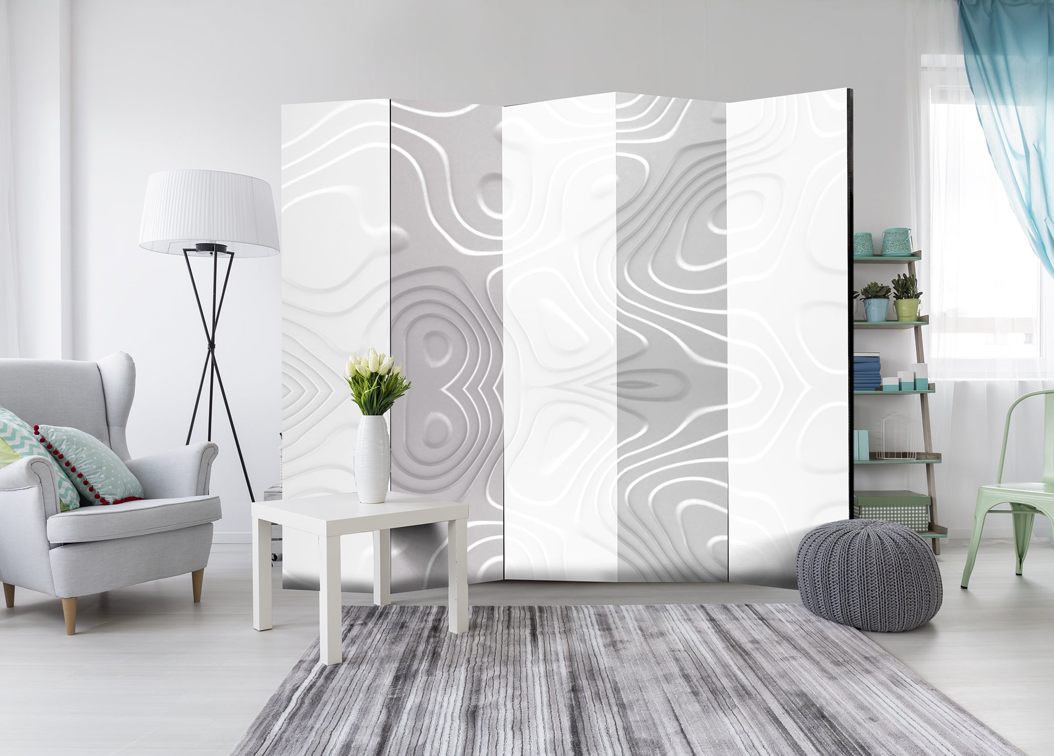 White Wave Texture Pattern Room Divider
